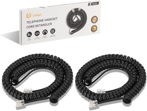 Uvital 10FT Phone Cord for Landline, 2 Pack Telephone Cords for Landline Phones(Coiled Length: 1.2FT), Black Short Phone Handset Cord, RJ9 4P4C Landline Phone Cord, No Tangle Phone Cord in Kuwait