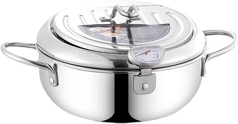 وعاء مقلاة عميقة، وعاء مقلاة عميقة من الفولاذ المقاوم للصدأ سعة 2.2 لتر 304 مع ميزان حرارة، وغطاء ورف تصريف الزيت بالتنقيط، وعاء الدجاج المقلي، مقلاة تيمبورا على الطراز الياباني لأجنحة الدجاج المقلية والروبيان in Kuwait