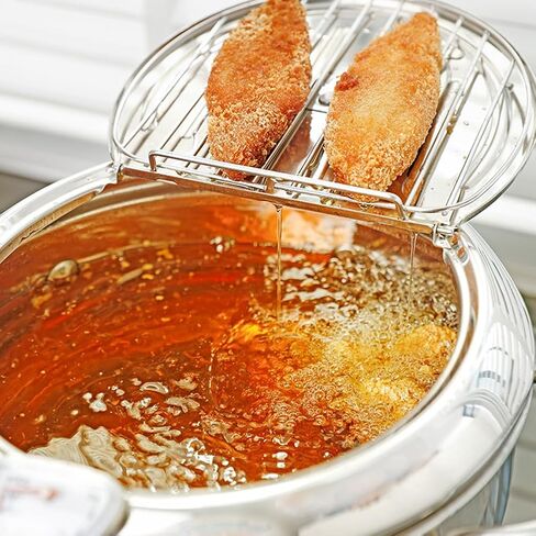 وعاء مقلاة عميقة، وعاء مقلاة عميقة من الفولاذ المقاوم للصدأ سعة 2.2 لتر 304 مع ميزان حرارة، وغطاء ورف تصريف الزيت بالتنقيط، وعاء الدجاج المقلي، مقلاة تيمبورا على الطراز الياباني لأجنحة الدجاج المقلية والروبيان in Kuwait