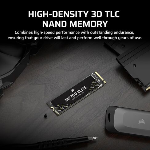 Corsair MP700 Elite 2TB PCIe 5.0 x4 NVMe M.2 SSD – Included Aluminum Heatsink – Up to 10,000MB/sec – High-Density 3D TLC NAND – M.2 2280 - DirectStorage Compatible – Black in Saudi Arabia