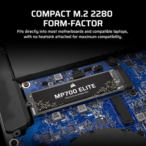 Corsair MP700 Elite 2TB PCIe 5.0 x4 NVMe M.2 SSD – Included Aluminum Heatsink – Up to 10,000MB/sec – High-Density 3D TLC NAND – M.2 2280 - DirectStorage Compatible – Black in Saudi Arabia