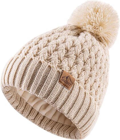 Kids Pompom Winter Beanie Hat Scart Gloves Set,Boys Girls Knitted Fleece Lined Woollen Hat for Children's Toddler 3-9 Years in Kuwait