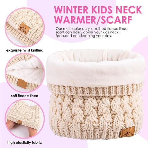 Kids Pompom Winter Beanie Hat Scart Gloves Set,Boys Girls Knitted Fleece Lined Woollen Hat for Children's Toddler 3-9 Years in Kuwait