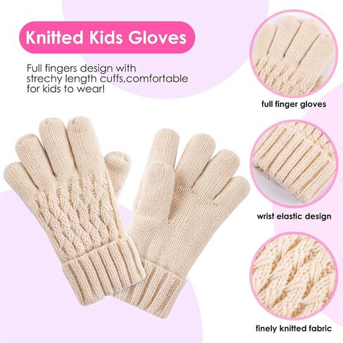 Kids Pompom Winter Beanie Hat Scart Gloves Set,Boys Girls Knitted Fleece Lined Woollen Hat for Children's Toddler 3-9 Years in Kuwait