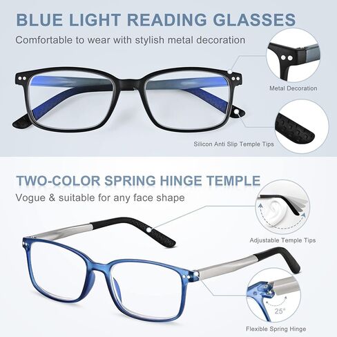 EASY READ 2 Pairs Sporty Style Reading Glasses for Men，Rectangular Blue Light Blocking Readers with Spring Hinge(Magnification 1.75, Tortoise/Gradient Blue) in Saudi Arabia