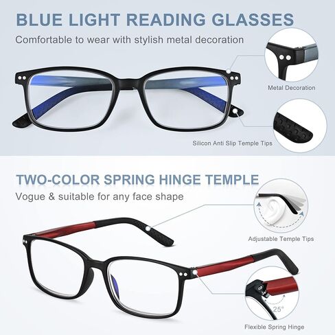EASY READ 2 Pairs Sporty Style Reading Glasses for Men，Rectangular Blue Light Blocking Readers with Spring Hinge(Magnification 1.75, Tortoise/Gradient Blue) in Saudi Arabia