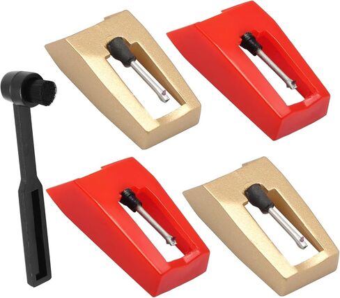 BokWin 4 Pack Record Player Needle Vinyl Needle Replacement Compatible with ION, Jenson, Crosley, Victrola, Sylvania Turntable, Phonograph LP Vinyl Player(Red and Gold） in Saudi Arabia