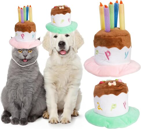 YOUEON 2 Pack Cute Dog Birthday Hats, Pink Candle Cake & Green Fruit Cake, Cat Birthday Hat, Plush Pet Birthday Cake Hat for Cats, Small & Medium Dogs Birthday Party (Large) in Saudi Arabia