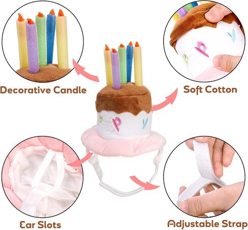 YOUEON 2 Pack Cute Dog Birthday Hats, Pink Candle Cake & Green Fruit Cake, Cat Birthday Hat, Plush Pet Birthday Cake Hat for Cats, Small & Medium Dogs Birthday Party (Large) in Saudi Arabia