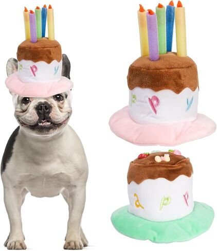 YOUEON 2 Pack Cute Dog Birthday Hats, Pink Candle Cake & Green Fruit Cake, Cat Birthday Hat, Plush Pet Birthday Cake Hat for Cats, Small & Medium Dogs Birthday Party (Large) in Saudi Arabia