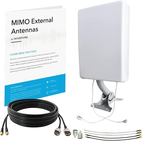 طقم هوائي لوحة MIMO من Waveform | +9 ديسيبل كسب | 600-2700 ميجاهيرتز | لشبكات الجيل الثالث 3G، و4G LTE، ومودم 5G، وأجهزة التوجيه، ومعززات الخلايا | محولات TS9 وSMA وU.FL (مجموعة التثبيت على الحائط مع كابلات مقاس 15 بوصة + محولات) in Kuwait