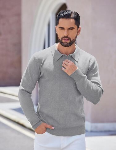 COOFANDY Mens Long Sleeve Polo Sweater Knit Polo Casual Thermal Pullover Sweater with Pocket in Kuwait