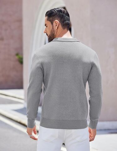COOFANDY Mens Long Sleeve Polo Sweater Knit Polo Casual Thermal Pullover Sweater with Pocket in Kuwait