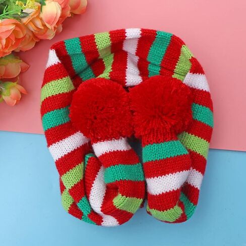 POPETPOP Dog Christmas Scarf - Dog Santa Scarf - Warm Striped Pet Winter Christmas Holiday Scarf in Green and Red for Dog Cat Pet Xmas Costume Accessories - Size M in Saudi Arabia