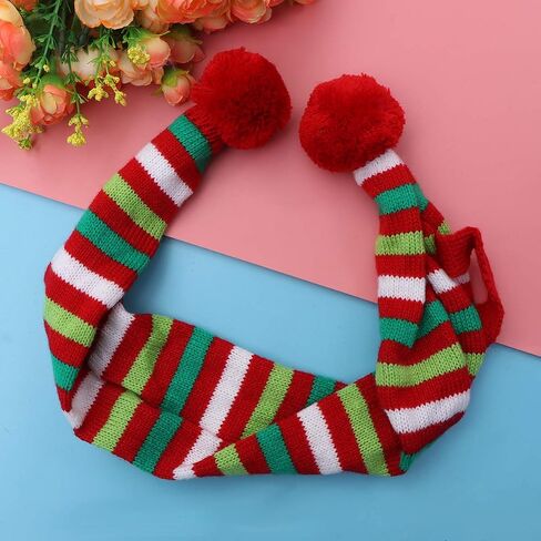 POPETPOP Dog Christmas Scarf - Dog Santa Scarf - Warm Striped Pet Winter Christmas Holiday Scarf in Green and Red for Dog Cat Pet Xmas Costume Accessories - Size M in Saudi Arabia