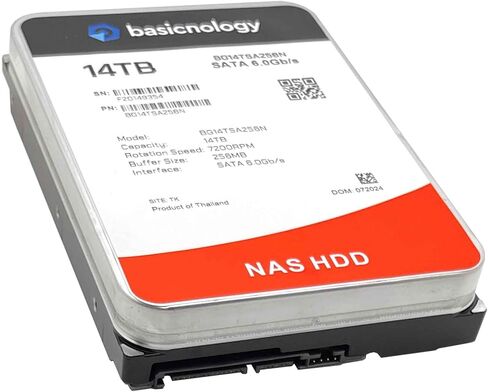 Basicnology NAS HDD 14 تيرابايت 7200 دورة في الدقيقة SATA 6 جيجابايت/ثانية 128 ميجابايت كاش 3.5 بوصة محرك الأقراص الصلبة الداخلي NAS (BG14TSA256N) - ضمان 3 سنوات (متجدد) in Saudi Arabia