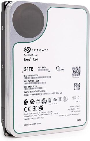 محرك الأقراص الصلبة Seagate Exos X24 سعة 24 تيرابايت محرك الأقراص الصلبة SATA 6 جيجابايت/ثانية 512 ميجابايت كاش 7200 دورة في الدقيقة 512e CMR هيليوم محرك أقراص ثابتة 3.5 بوصة ST24000NM000H (متجدد) in Saudi Arabia