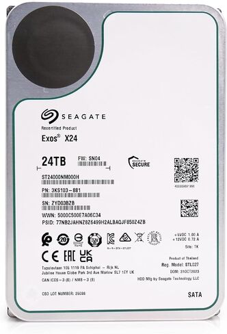 محرك الأقراص الصلبة Seagate Exos X24 سعة 24 تيرابايت محرك الأقراص الصلبة SATA 6 جيجابايت/ثانية 512 ميجابايت كاش 7200 دورة في الدقيقة 512e CMR هيليوم محرك أقراص ثابتة 3.5 بوصة ST24000NM000H (متجدد) in Saudi Arabia
