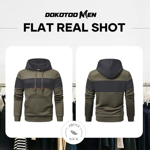 Men's Casual Sweatshirts Hooded Long Sleeve Waffle Drawstring Color Block Sweaters with Pockets in Kuwait