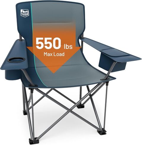TIMBER RIDGE Oversized Folding Camping Chair for Adults, Support 550 LBS Heavy Duty with Cup Holder Side Pocket for Camping, Lawn, Picnic, 2 Pack(Navy) in Saudi Arabia