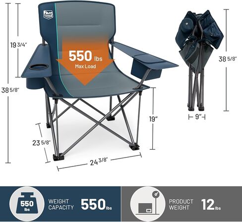 TIMBER RIDGE Oversized Folding Camping Chair for Adults, Support 550 LBS Heavy Duty with Cup Holder Side Pocket for Camping, Lawn, Picnic, 2 Pack(Navy) in Saudi Arabia