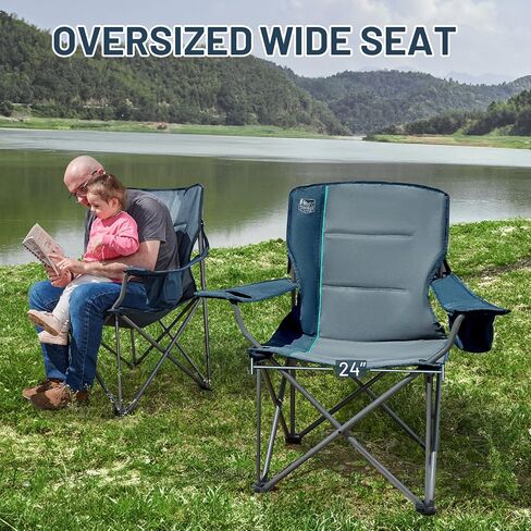 TIMBER RIDGE Oversized Folding Camping Chair for Adults, Support 550 LBS Heavy Duty with Cup Holder Side Pocket for Camping, Lawn, Picnic, 2 Pack(Navy) in Saudi Arabia