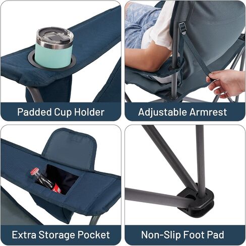 TIMBER RIDGE Oversized Folding Camping Chair for Adults, Support 550 LBS Heavy Duty with Cup Holder Side Pocket for Camping, Lawn, Picnic, 2 Pack(Navy) in Saudi Arabia