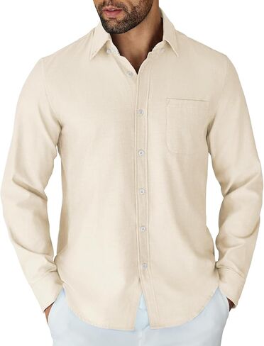 COOFANDY Men's Linen Shirts Casual Button Down Long Sleeve Beach Shirt with Pocket in Saudi Arabia
