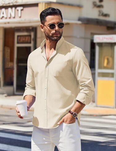 COOFANDY Men's Linen Shirts Casual Button Down Long Sleeve Beach Shirt with Pocket in Saudi Arabia