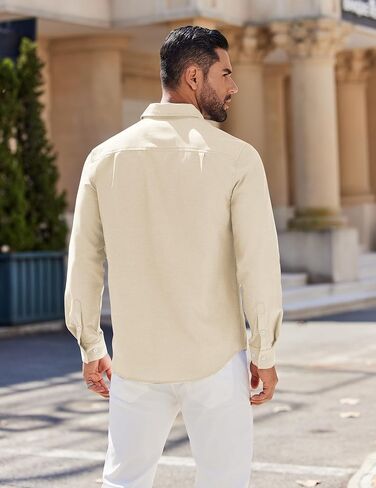 COOFANDY Men's Linen Shirts Casual Button Down Long Sleeve Beach Shirt with Pocket in Saudi Arabia