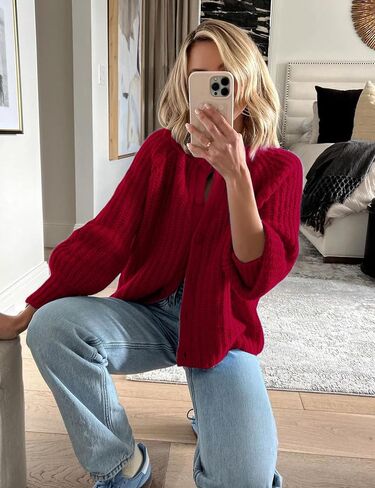 Wyeysyt Womens Cardigan Sweater Button Down Long Sleeve Chunky Soft Knit Sweater Fall Open Front Loose Casual Cardigan Coat in Kuwait