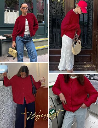 Wyeysyt Womens Cardigan Sweater Button Down Long Sleeve Chunky Soft Knit Sweater Fall Open Front Loose Casual Cardigan Coat in Kuwait