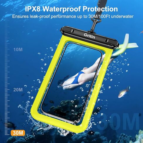 Gritin Waterproof Phone Pouch,[2 Pack]IPX8 Universal Waterproof Phone Case Dry Bag for Swimming, Adjustable Lanyard Underwater Phone Case for iPhone 15 14 13,Galaxy and Phones up to 7.2"-Black+Yellow in Saudi Arabia