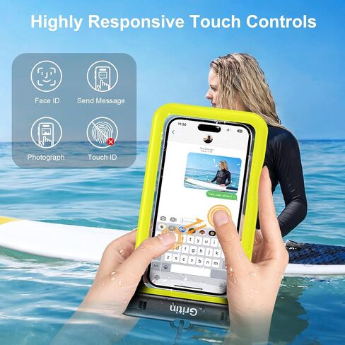 Gritin Waterproof Phone Pouch,[2 Pack]IPX8 Universal Waterproof Phone Case Dry Bag for Swimming, Adjustable Lanyard Underwater Phone Case for iPhone 15 14 13,Galaxy and Phones up to 7.2"-Black+Yellow in Saudi Arabia