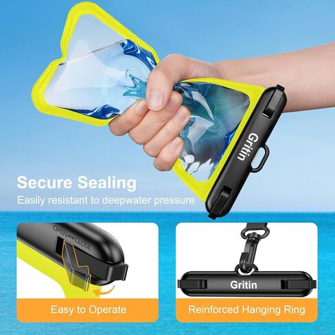 Gritin Waterproof Phone Pouch,[2 Pack]IPX8 Universal Waterproof Phone Case Dry Bag for Swimming, Adjustable Lanyard Underwater Phone Case for iPhone 15 14 13,Galaxy and Phones up to 7.2"-Black+Yellow in Saudi Arabia
