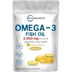 Triple Strength Omega 3 Fish Oil Supplements 4200mg Per Serving, 120 Softgels – Lemon Flavored – Burpless | EPA 1200mg + DHA 900mg | Deep Sea Fish