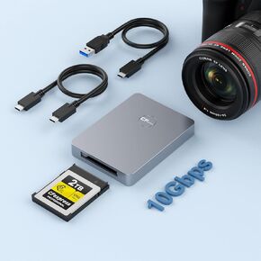 قارئ بطاقات CFexpress Type A وSD، ثنائي الفتحة USB 3.2 Gen 2 بسرعة نقل فائقة 10 جيجابت في الثانية قارئ CFexpress مع كابل USB C إلى USB C/USB A، محول بطاقة CFexpress Type A لنظام التشغيل Windows/Mac/Linux/Android