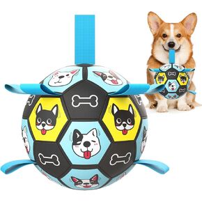 7" Dog Toy Soccer Ball with Straps, Herding Ball for Dogs, Outdoor Interactive Dog Toy, Dog Fetch Toy, Ideal for Medium & Large Dogs, Great Puppy Birthday Gifts