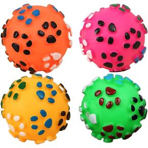 Paw Print Squeaky Dog Toy Balls, Pack of 4, Pet Toys for Puppy or Small Breeds, Assorted Colors