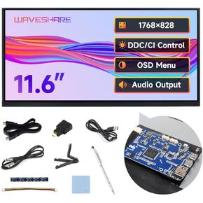 Waveshare 11.6inch Capacitive Touch Display, in-Cell Technology, 1768×828, Compatible with Raspberry Pi 5/4B/3B/Zero/Zero W/Zero 2W/Pico/Pico, Supports Windows/Jetson Nano/TX2/Xavier NX/Orin