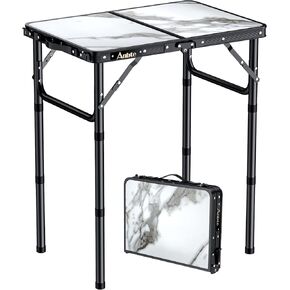 Folding Camping Table, 2ft Aluminum Small Folding Table 3 Adjustable Height Max 27.5", Portable Table with Carry Handle, Lightweight, for Outdoor Indoor Travel Camping Picnic BBQ