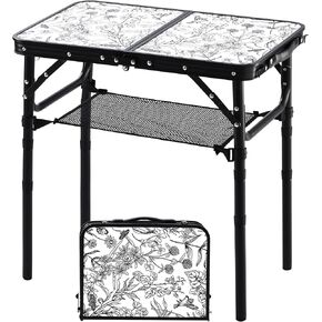 Folding Camping Table, Picnic Table, Flower Pattern Decorative Adjustable Height Folding Table, Small Folding Table with Carrying Handle, 2ft Portable Table for Patio, Living Room