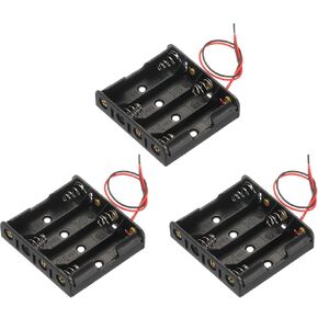 MECCANIXITY Battery Holder Box 4 x AA, 4 Slots 2.5" Wire Lead for AA-Batteries Holder Box Container, 3Pcs
