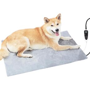 pettycare Pet Heating Pad for Dog Cat, Electric Heating with Steel-Wrapped Cord, 25-Level Timer & 11-Level Temperature Indoor Warming Pads Easy Clean for Puppy Cat Dog S 17.4x14inch, Grey