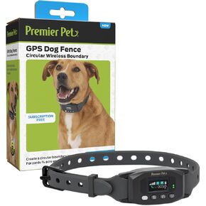 Premier Pet GPS Dog Fence Collar - Circular Wireless Boundary - Portable Wireless Dog Fence - Tone, Vibration & Static - Water-Submersible, Rechargeable, Up to 24 Hour Battery - No Subscription or App