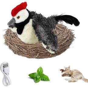 Chirping Bird Cat Toys Hanging Cat Feather Toy - Catnip Interactive Cat Toys for Indoor Cats - Automatic Cat Toy for Cat Exercise & Kicker to Self Play (Blue)