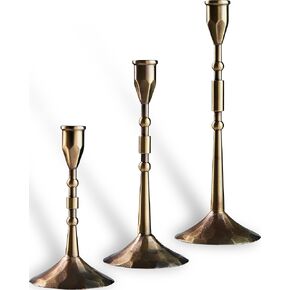 Taper Vintage Candle Holders, Set of 3 Candle Sticks Holder Decor, Candlestick Holders for Wedding, Dining, Party (Bronze)