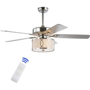 JONATHAN Y JYL9607A 52" 3-Light Chrome Drum Shade LED Ceiling Fan + Remote, Traditional Farmhouse Rustic Industrial Bohemian Country Cottage Transitional Glam for Home, Kitchen, Living Room