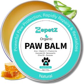 Paw & Nose Balm for Dogs and Cats - Lick-Safe, 100% Organic & Natural. Heals, Repairs, and Restores Dry, Cracked, and Damaged Paws & Noses. Moisturizes, Protects, Soothes & Revitalizes 1.75 oz.