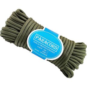 Paracord 850lb | Parachute Cord 12 Strand Genuine Type III Nylon Rope Tent Rope Mil Spec 100% Nylon (Green, 50ft)